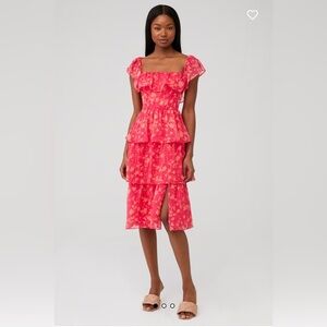 AMANDA UPRICHARD tiered off the shoulder romantic ruffle dress XS VENEZIA MIDI